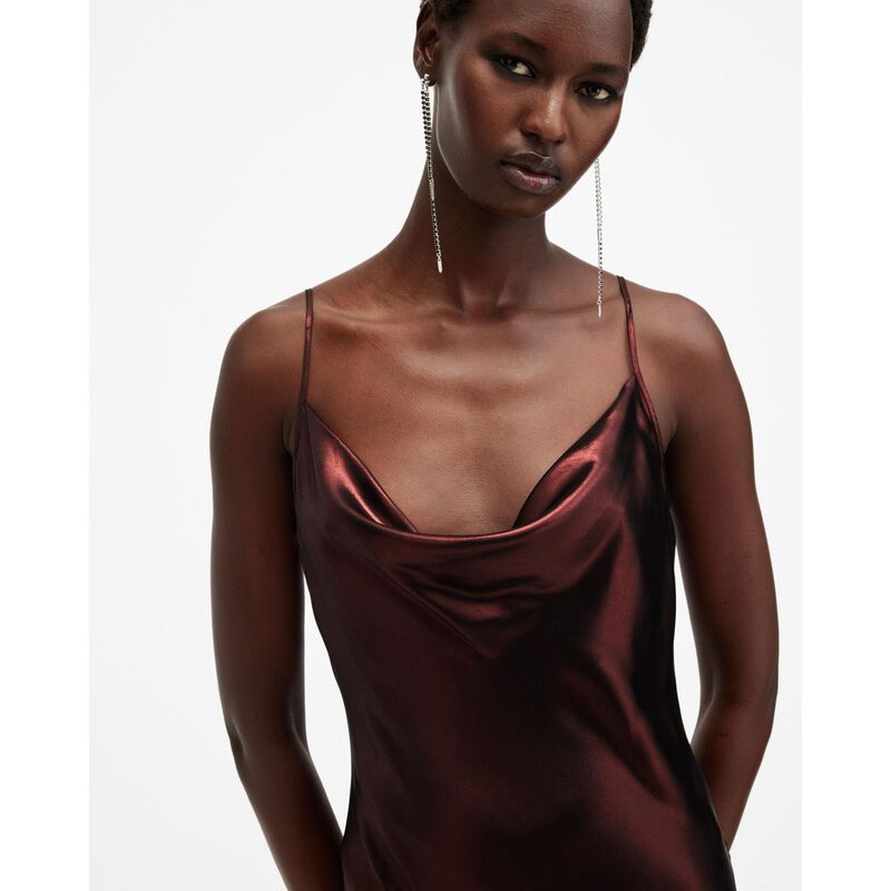AllSaints Hadley Metallic Midi Slip Dress image number 2